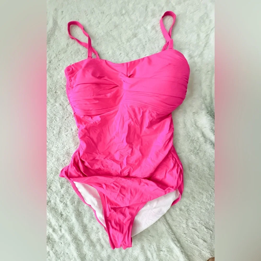 NWT- YONIQUE Retro Slimming Tummy Control One Piece Bathing Suit Pink